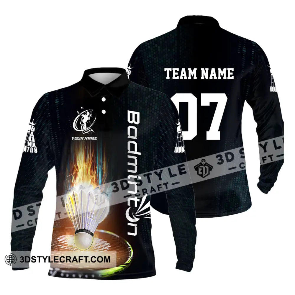 Unisex Shirt - Custom Text Shirt Badminton Shirt Long Sleeve Polo / S T-shirt
