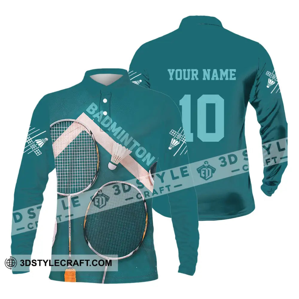 Unisex Shirt - Custom Text Shirt Badminton Shirt Long Sleeve Polo / S T-shirt