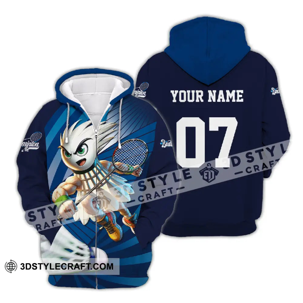 Unisex Shirt - Custom Text Shirt Badminton Shirt Zipper Hoodie / S T-shirt