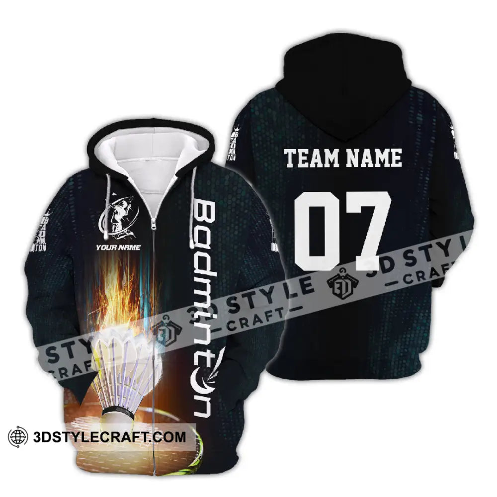 Unisex Shirt - Custom Text Shirt Badminton Shirt Zipper Hoodie / S T-shirt