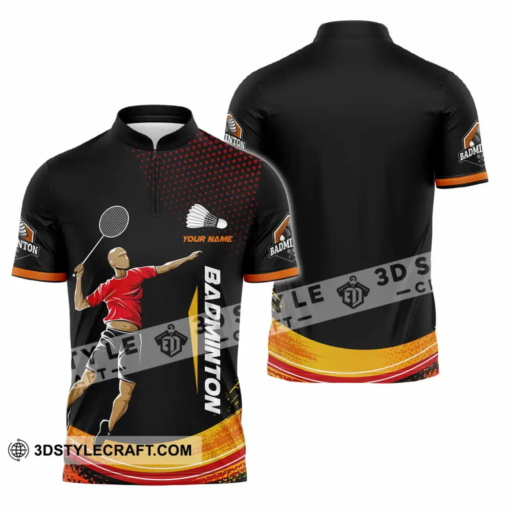 Unisex Shirt - Custom Text Shirt Badminton Zipper Polo Shirt / S T-shirt