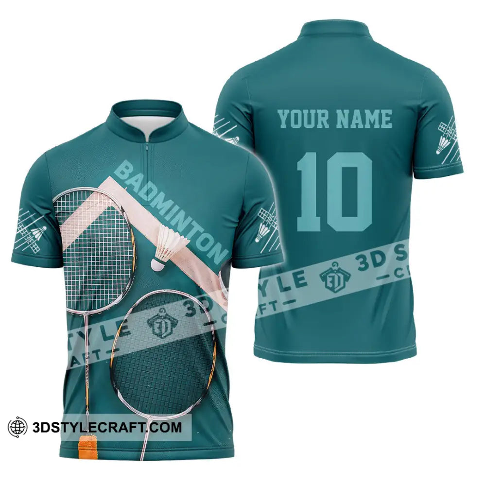 Unisex Shirt - Custom Text Shirt Badminton Shirt Zipper Polo Shirt / S T-shirt