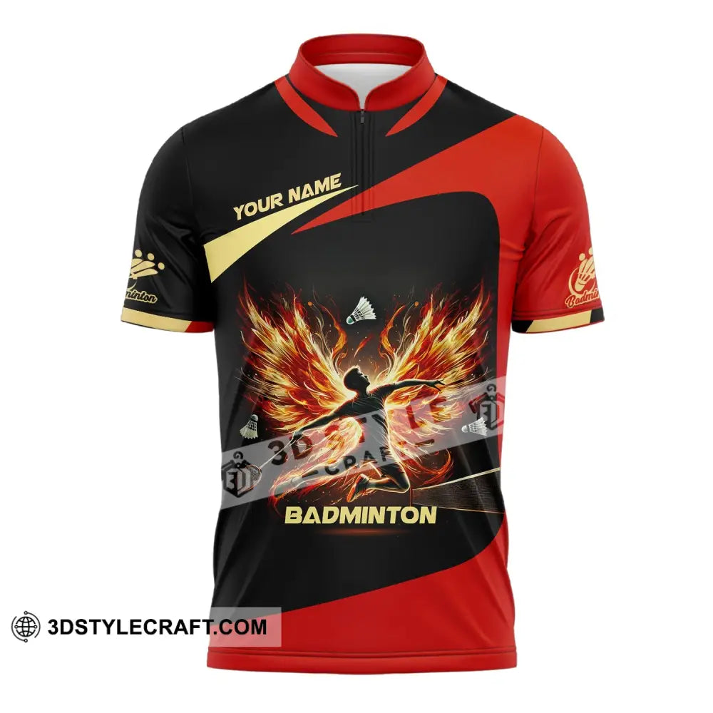 Unisex Shirt - Custom Text Badminton Zipper Polo / S T-Shirt