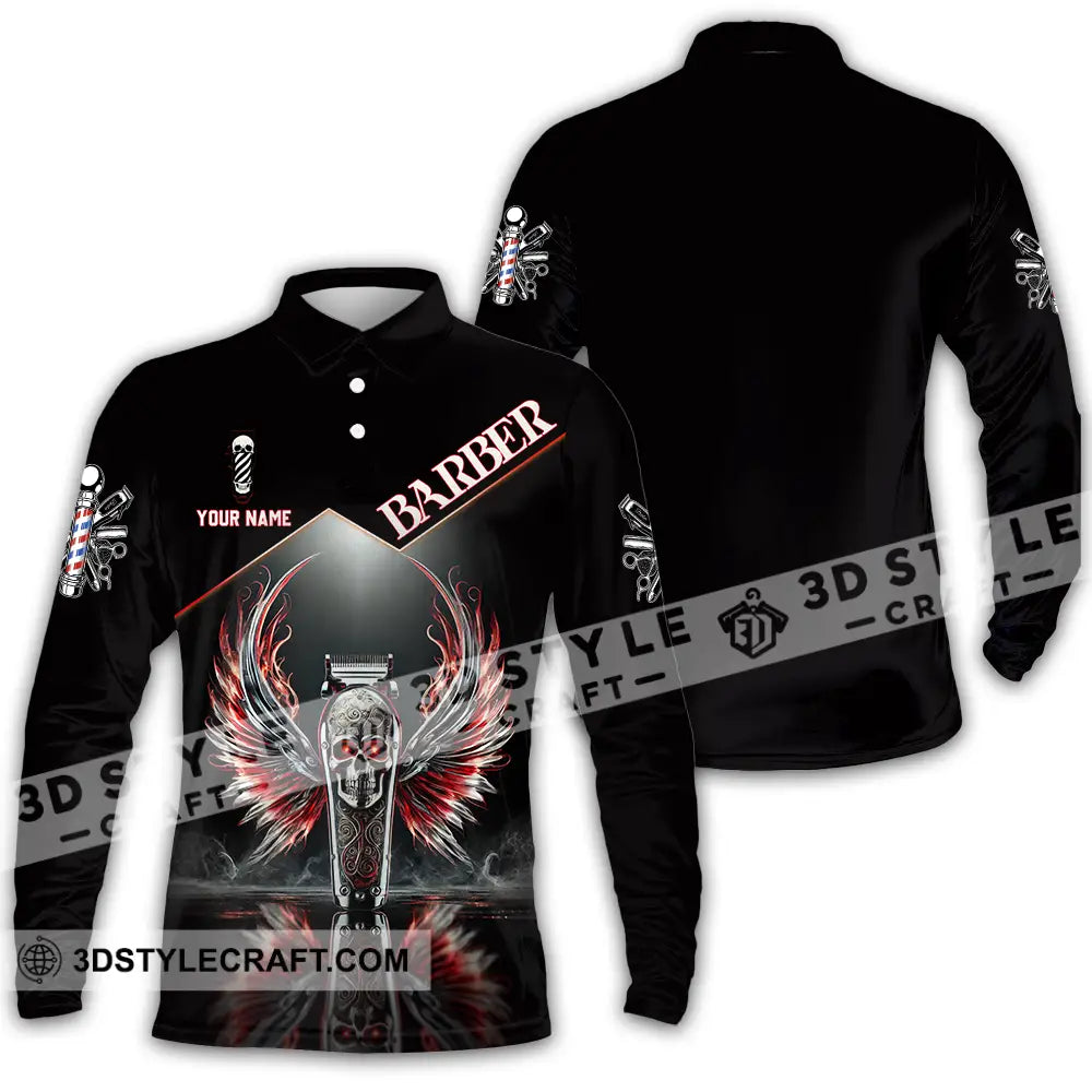 Unisex Shirt - Custom Text Barber Long Sleeve Polo / S T-Shirt