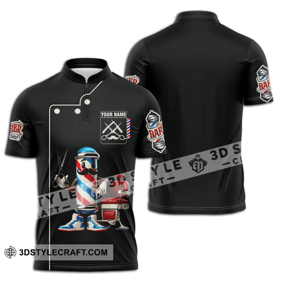 Unisex Shirt - Custom Text Barber Shop Zipper Polo / S T-Shirt