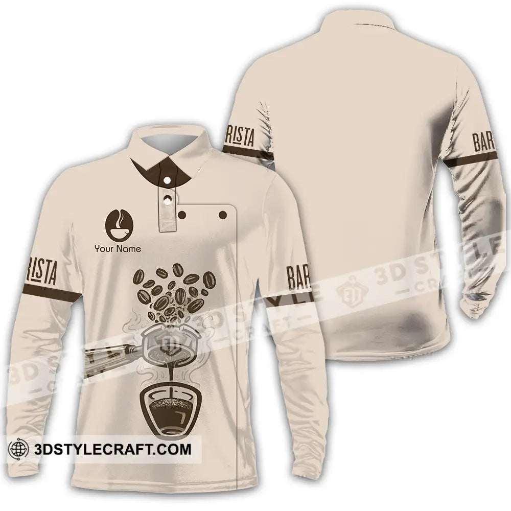 Unisex Shirt - Custom Text Shirt Barista Shirt Long Sleeve Polo / S T-shirt