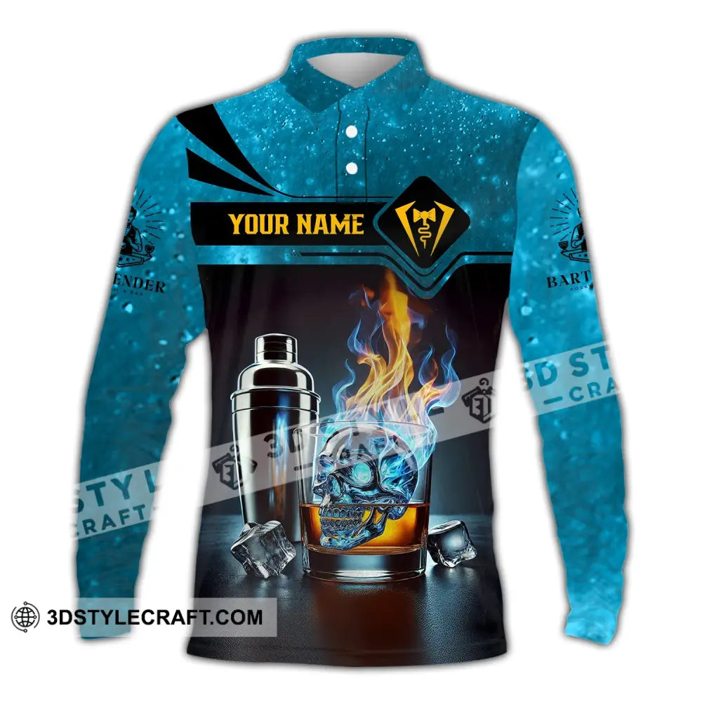 Unisex Shirt - Custom Text Bartender Long Sleeve Polo / S T-Shirt