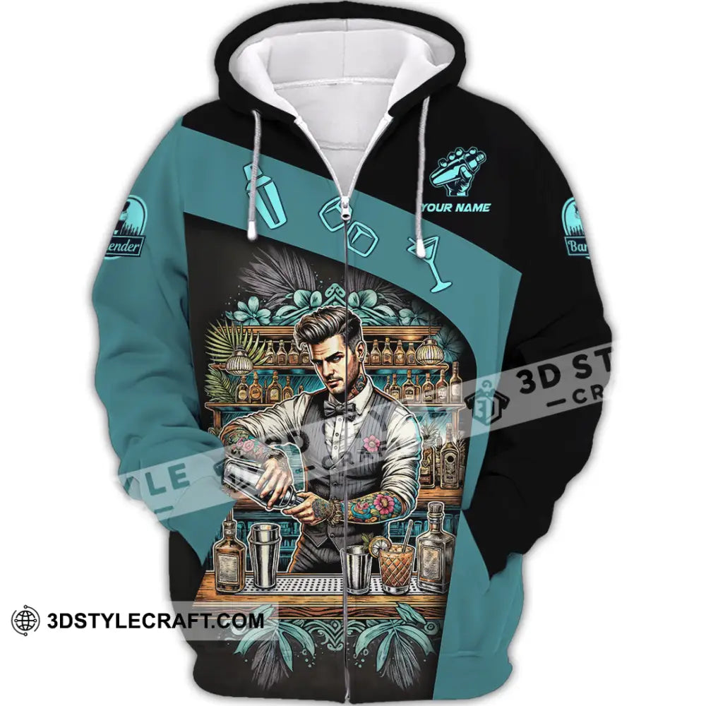 Unisex Shirt - Custom Text Shirt Bartender Shirt Zipper Hoodie / S T-shirt