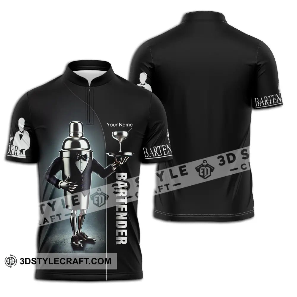 Unisex Shirt - Custom Text Bartender Zipper Polo / S T-Shirt