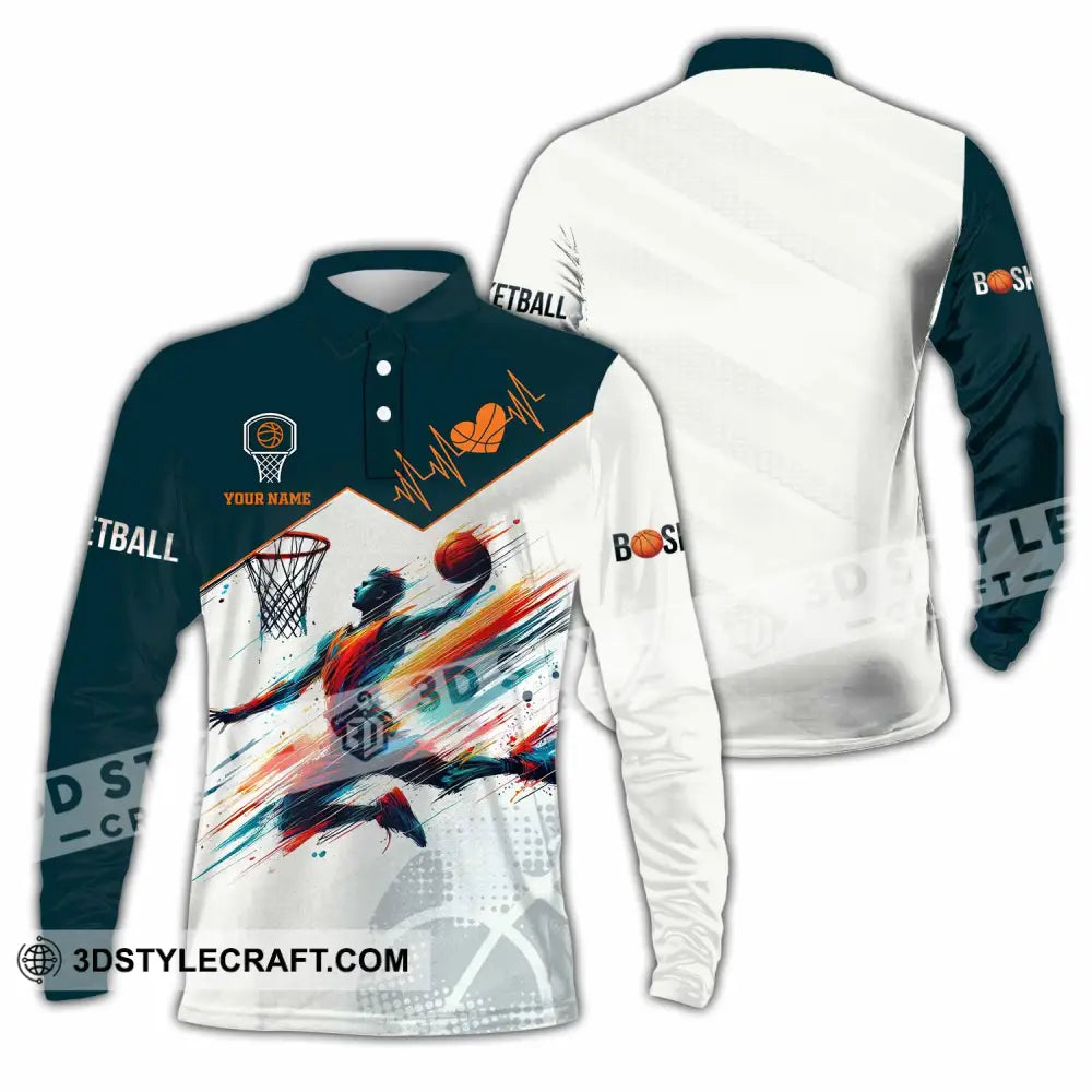 Unisex Shirt - Custom Text Basketball Long Sleeve Polo / S T-Shirt