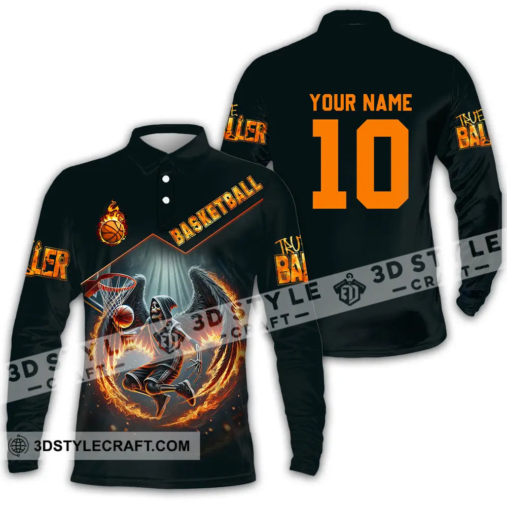 Unisex Shirt - Custom Text Basketball Long Sleeve Polo / S T-Shirt