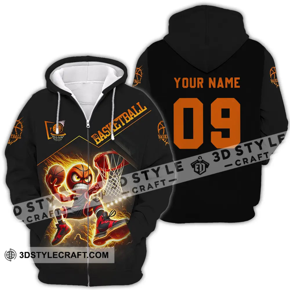 Unisex Shirt - Custom Text Basketball Zipper Hoodie / S T-Shirt