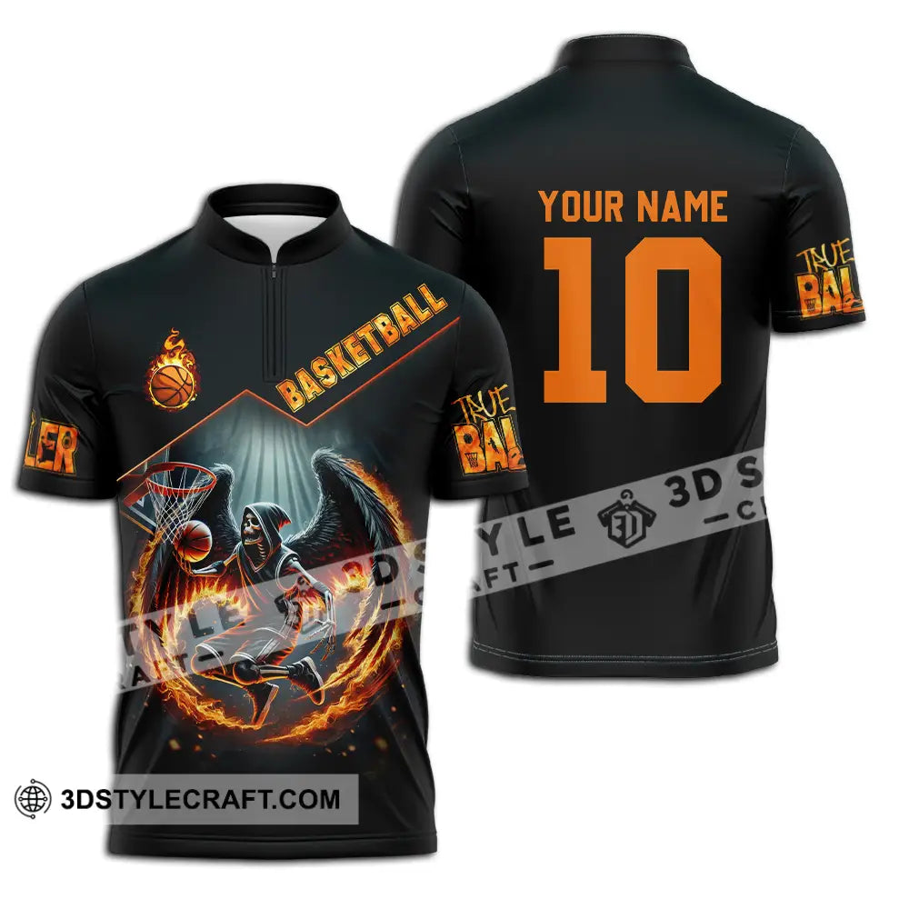 Unisex Shirt - Custom Text Basketball Zipper Polo / S T-Shirt