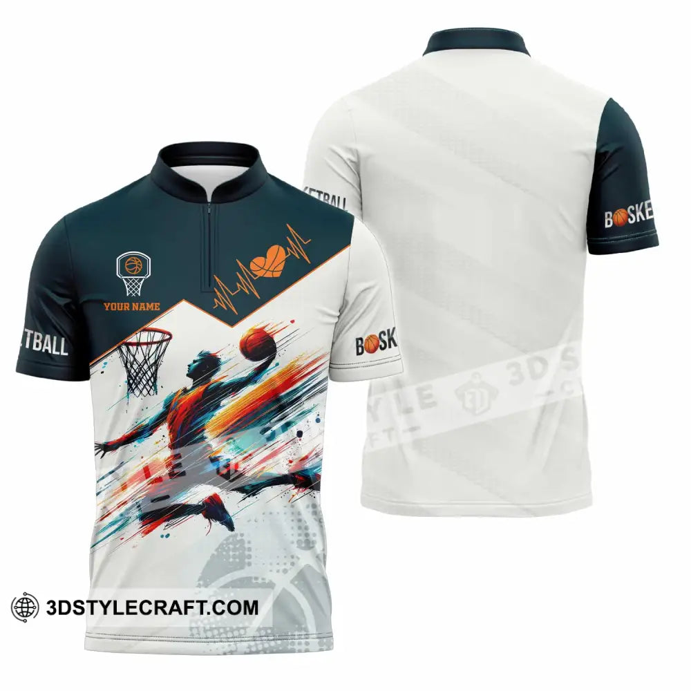 Unisex Shirt - Custom Text Basketball Zipper Polo / S T-Shirt