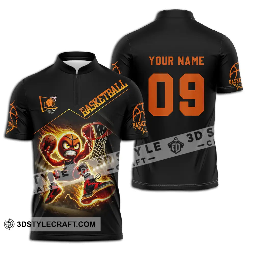 Unisex Shirt - Custom Text Basketball Zipper Polo / S T-Shirt