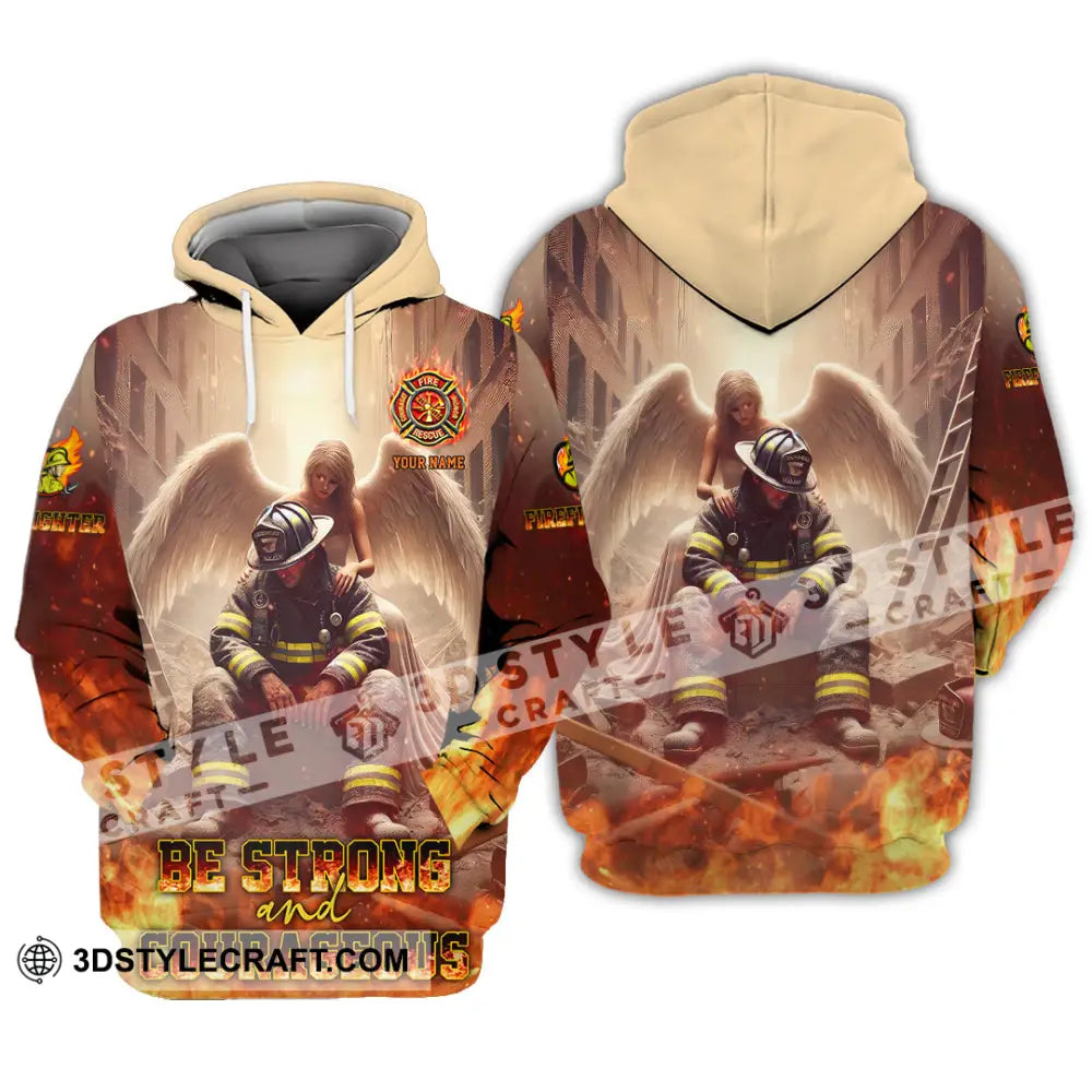 Unisex Shirt - Custom Text Shirt Be Strong And Courageous Fire Fighter Shirt Hoodie / S T-shirt