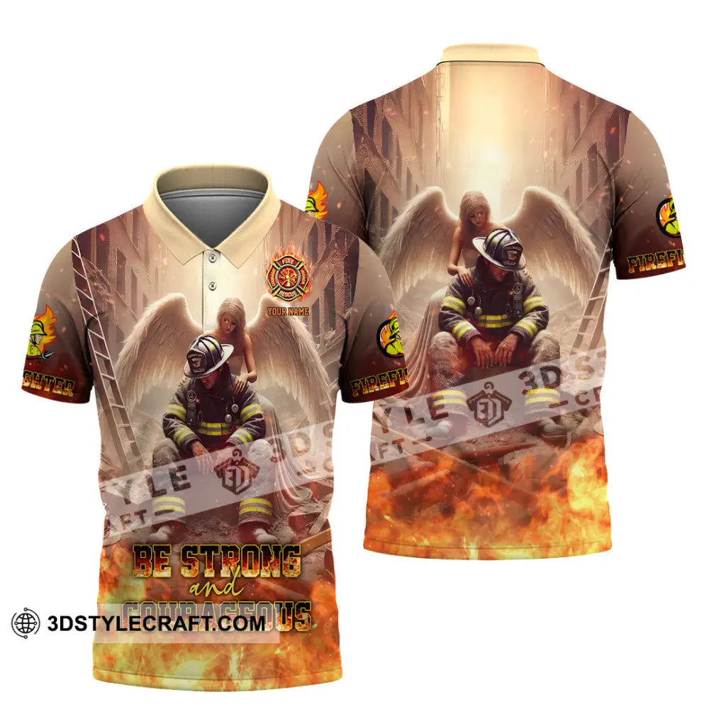 Unisex Shirt - Custom Text Shirt Be Strong And Courageous Fire Fighter Shirt Polo Shirt / S T-shirt