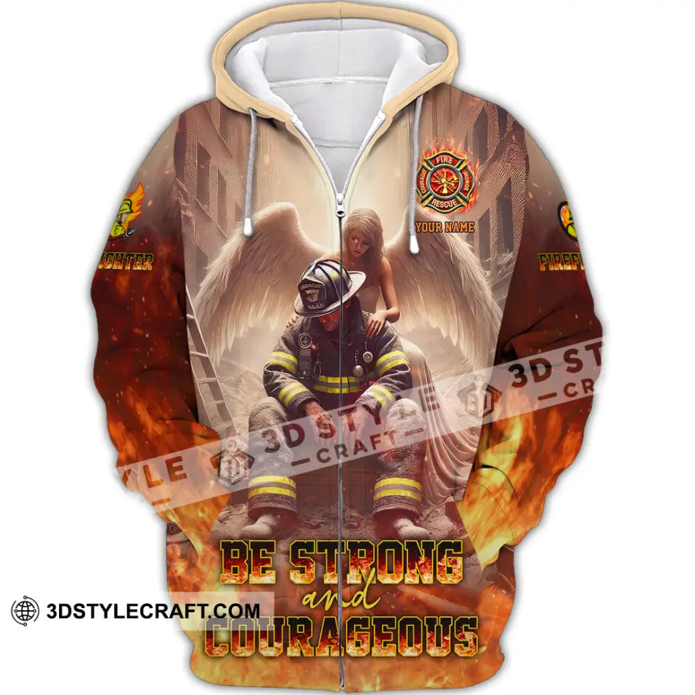 Unisex Shirt - Custom Text Shirt Be Strong And Courageous Fire Fighter Shirt Zipper Hoodie / S T-shirt