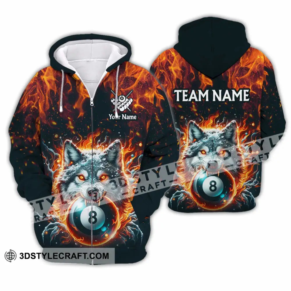 Unisex Shirt - Custom Text Shirt Billiard Wolf Shirt Zipper Hoodie / S T-shirt