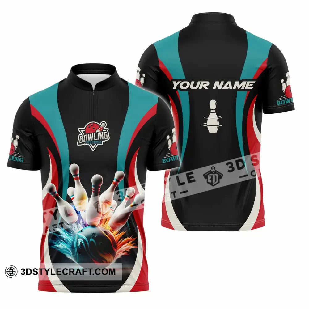 Unisex Shirt - Custom Text Shirt Bowling Freedom Shirt Zipper Polo Shirt / S T-shirt