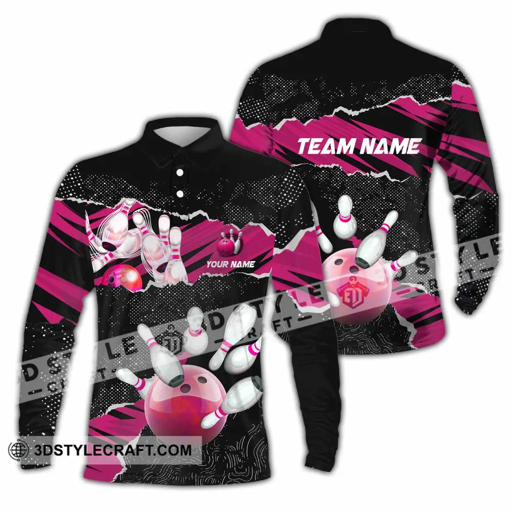 Unisex Shirt - Custom Text Shirt Bowling Shirt Long Sleeve Polo / S T-shirt