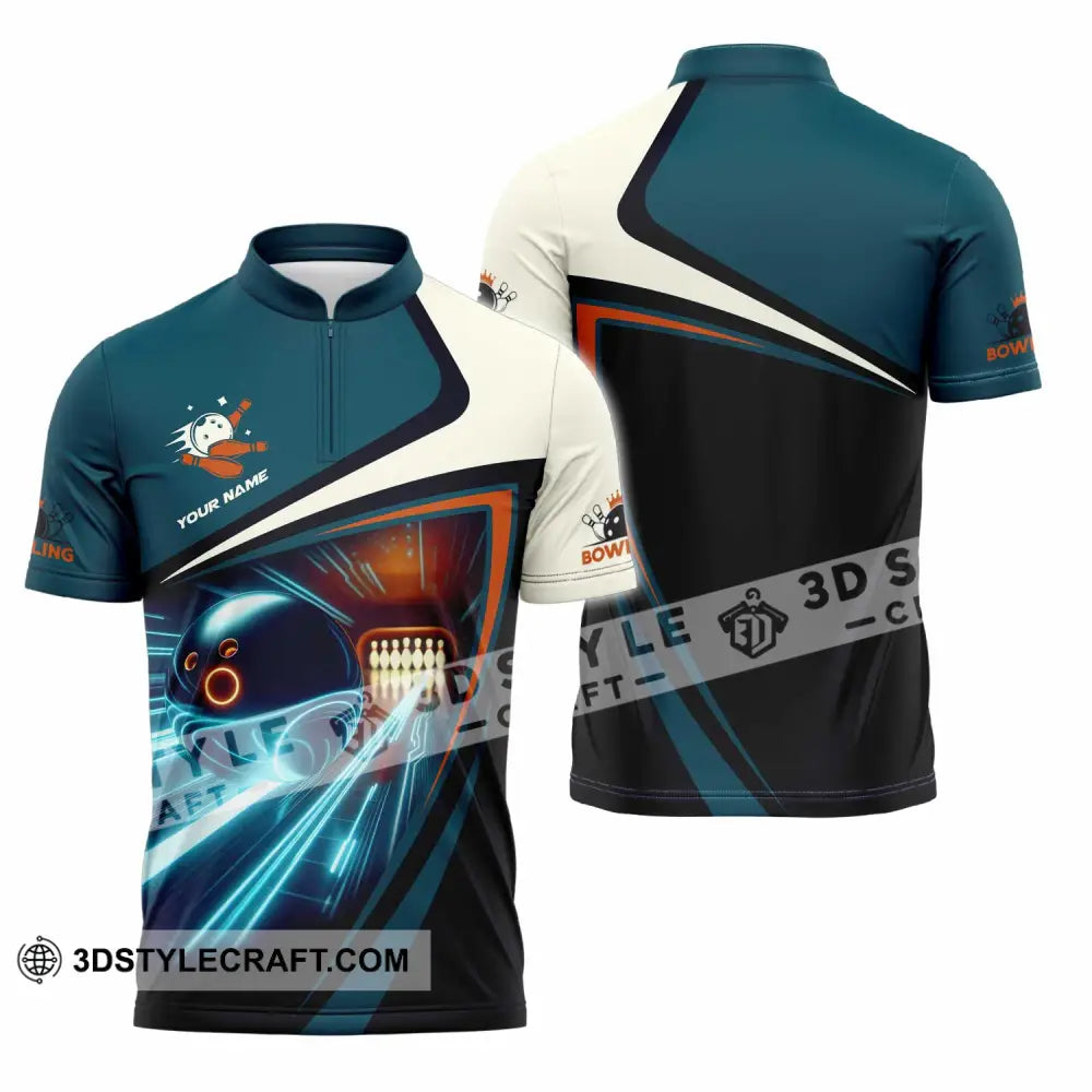 Unisex Shirt - Custom Text Bowling Player Zipper Polo / S T-Shirt