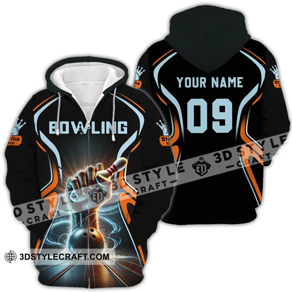 Unisex Shirt - Custom Text Bowling Zipper Hoodie / S T-Shirt