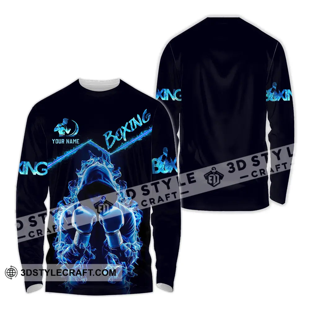 Unisex Shirt - Custom Text Boxing Blue Long Sleeve / S T-Shirt