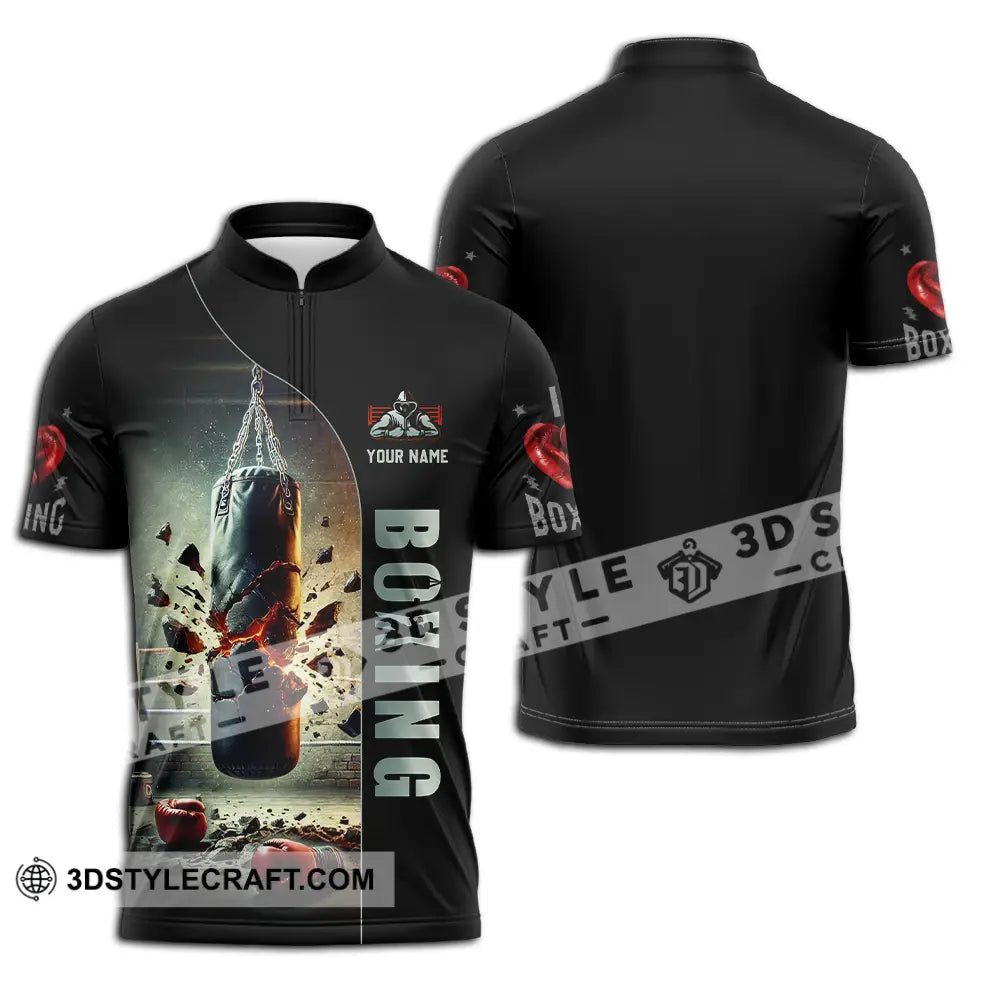 Unisex Shirt - Custom Text Boxing Zipper Polo / S T-Shirt