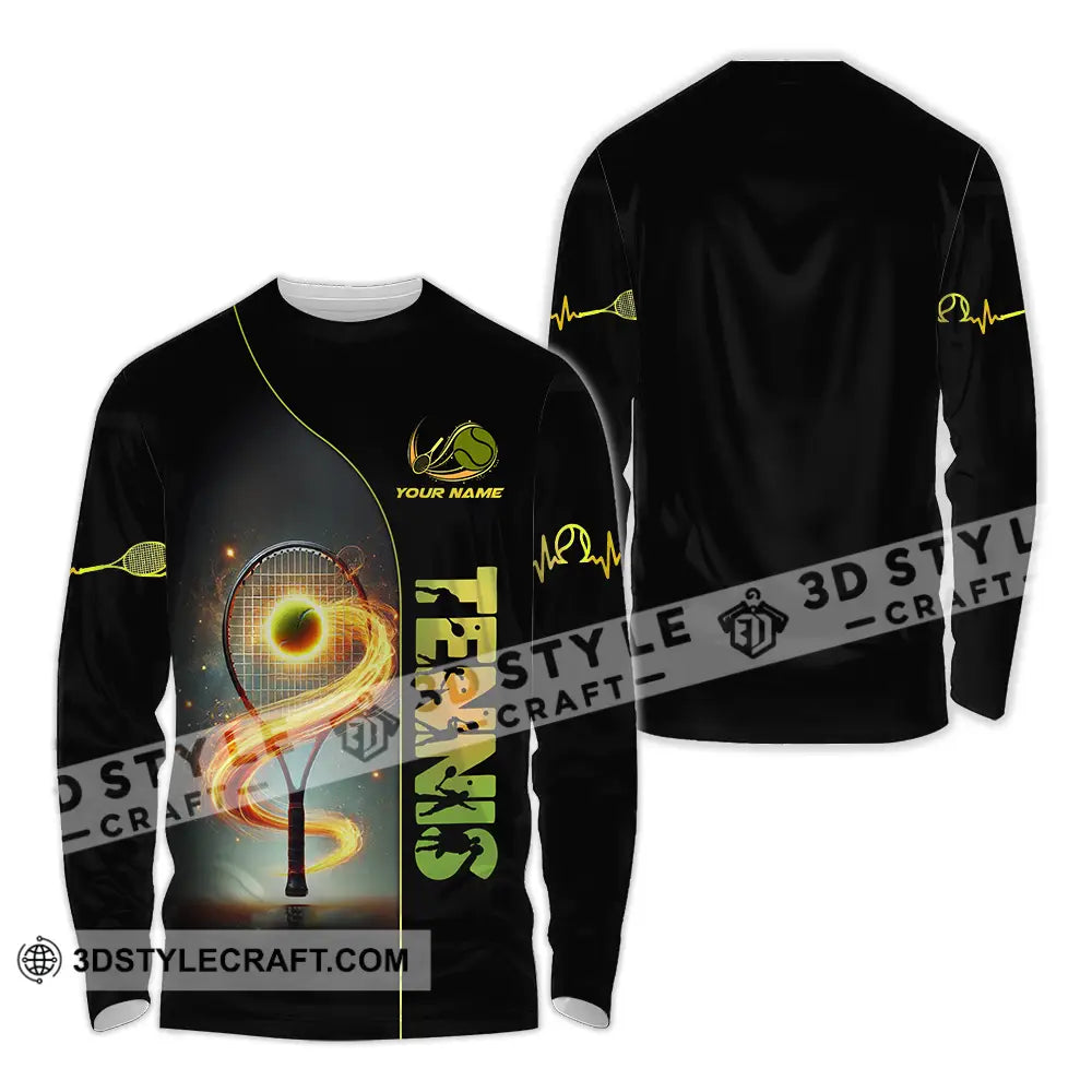 Unisex Shirt - Custom Text Burning Tennis Long Sleeve / S T-Shirt