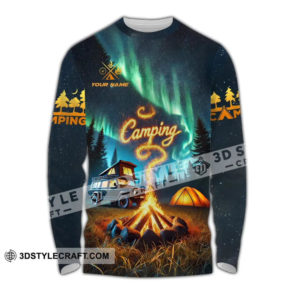 Unisex Shirt - Custom Text Camping Long Sleeve / S T-Shirt