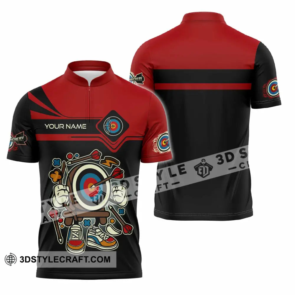 Unisex Shirt - Custom Text Cartoon Archery Zipper Polo / S T-Shirt