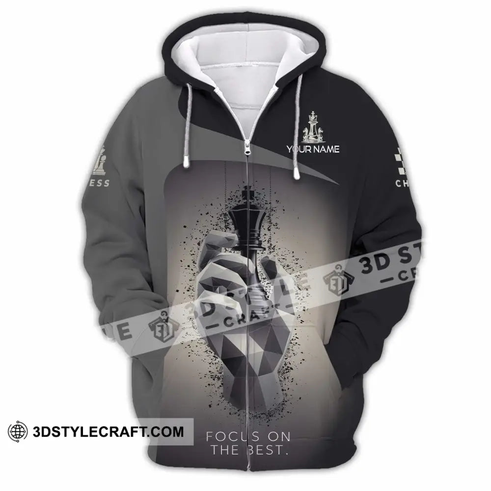 Unisex Shirt - Custom Text Chess Player Shirt Focus On The Best Zipper Hoodie / S T-shirt