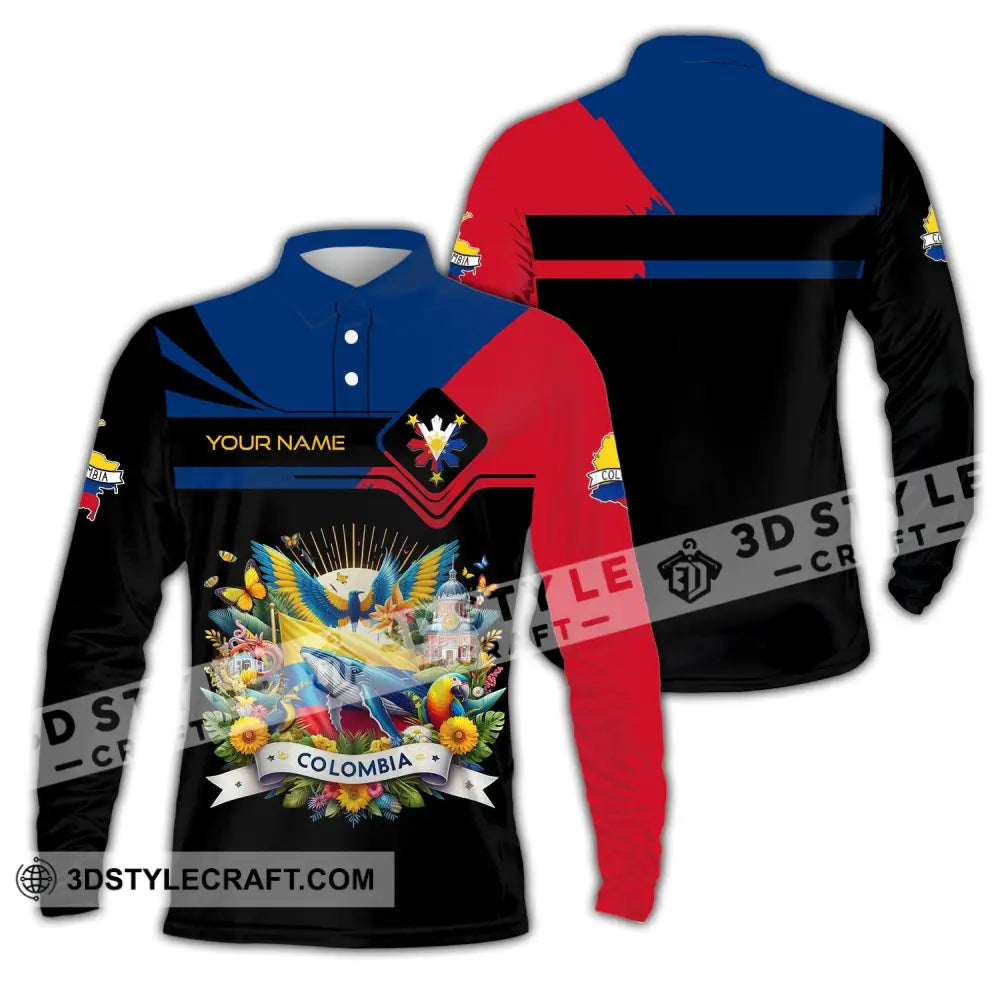 Unisex Shirt - Custom Text Colombia Long Sleeve Polo / S T-Shirt