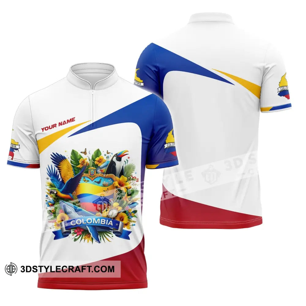 Unisex Shirt - Custom Text Colombia Zipper Polo / S T-Shirt