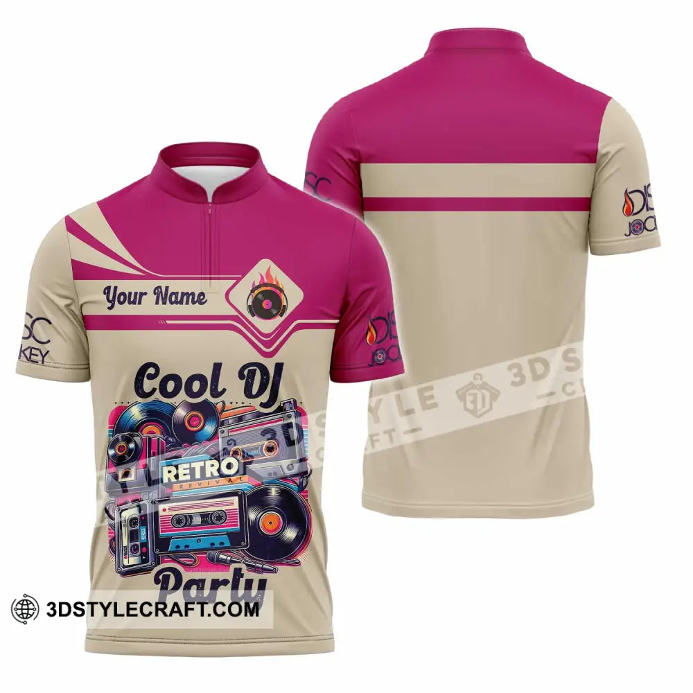 Unisex Shirt - Custom Text Shirt Cool DJ Retro Party Shirt Zipper Polo Shirt / S T-shirt