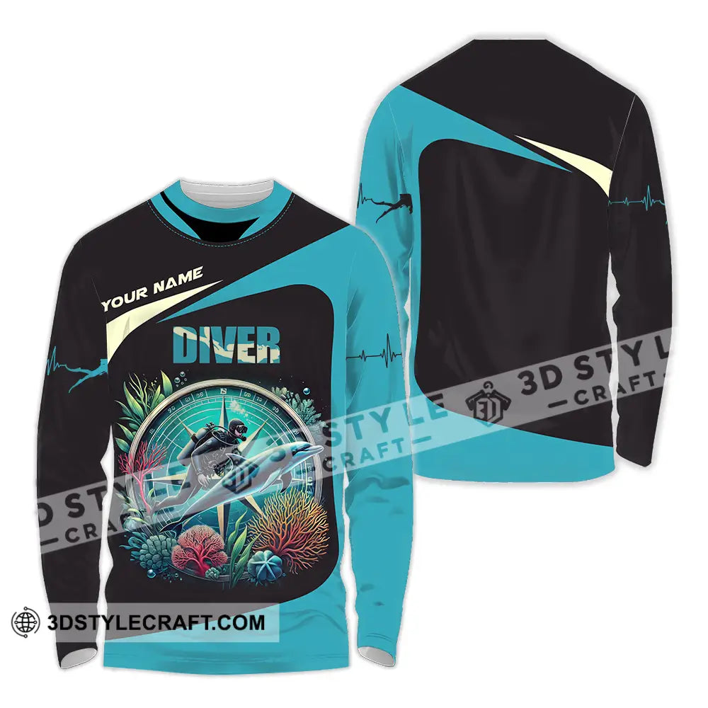 Unisex Shirt - Custom Text Diver Long Sleeve / S T-Shirt