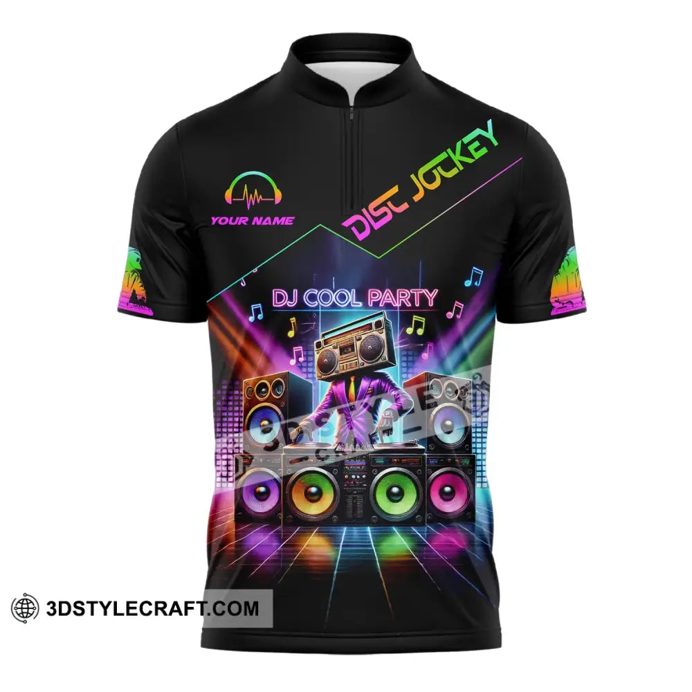Unisex Shirt - Custom Text Dj Cool Party Zipper Polo / S T-Shirt