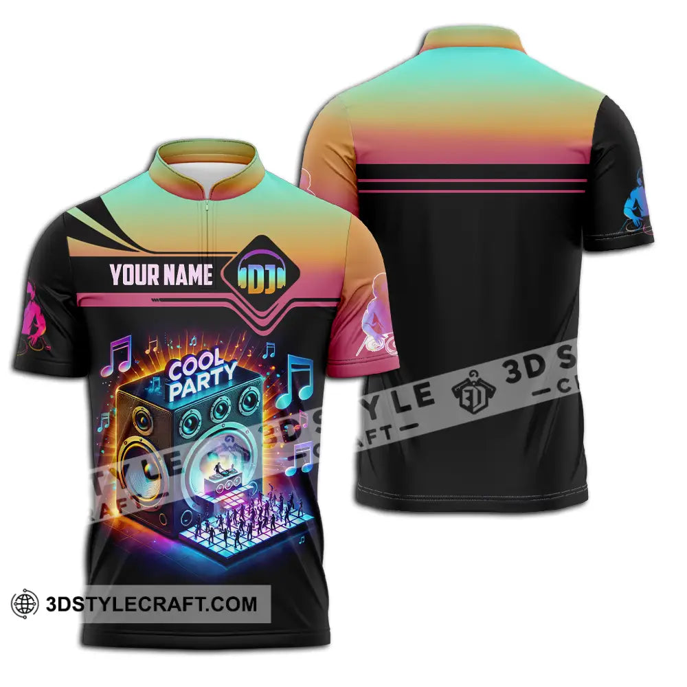 Unisex Shirt - Custom Text Dj Cool Party Zipper Polo / S T-Shirt