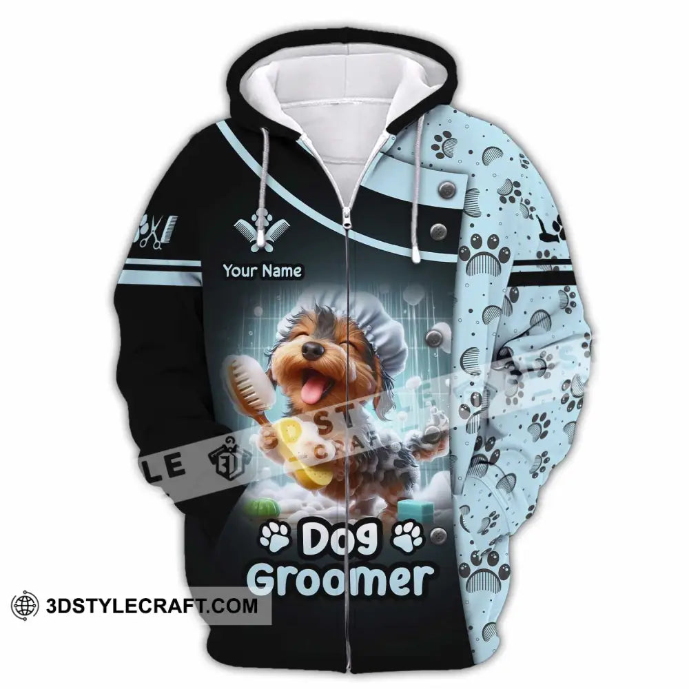 Unisex Shirt - Custom Text Shirt Dog Groomer Shirt Zipper Hoodie / S T-shirt