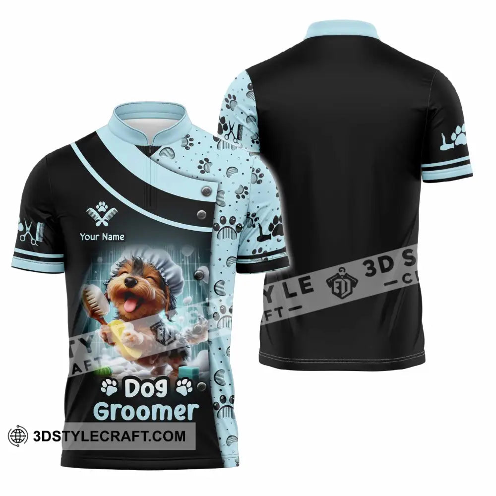 Unisex Shirt - Custom Text Shirt Dog Groomer Shirt Zipper Polo Shirt / S T-shirt