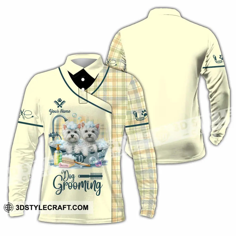 Unisex Shirt - Custom Text Shirt Dog Grooming Shirt Long Sleeve Polo / S T-shirt