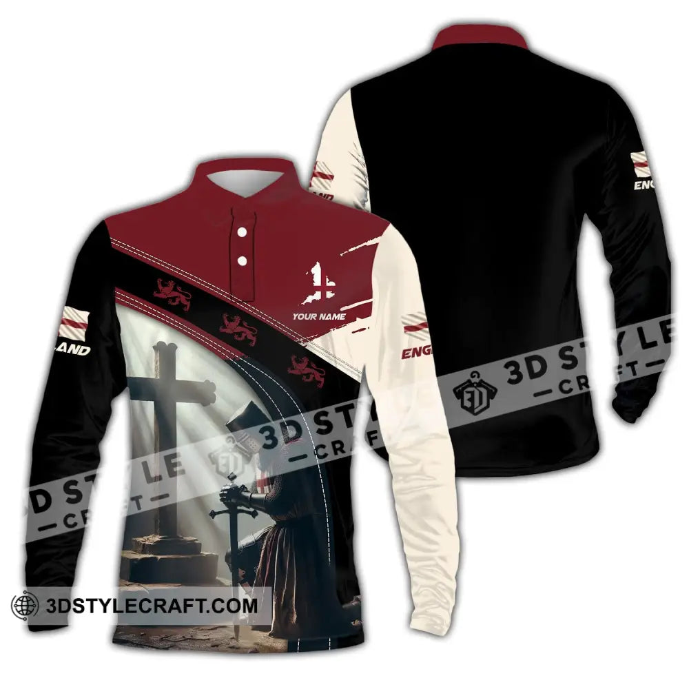 Unisex Shirt - Custom Text England Guardian Long Sleeve Polo / S T-Shirt