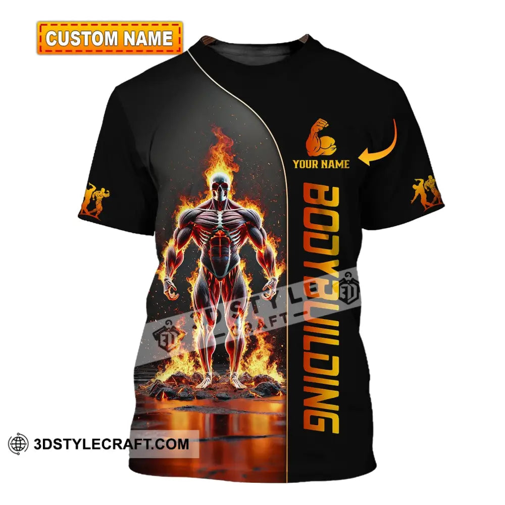 Unisex Shirt - Custom Text Fire Bowling Man T-Shirt
