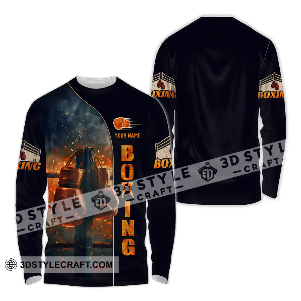 Unisex Shirt - Custom Text Fire Boxing Long Sleeve / S T-Shirt