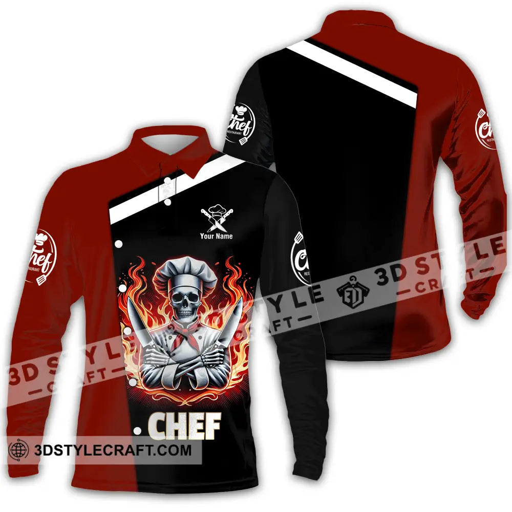 Unisex Shirt - Custom Text Fire Chef Long Sleeve Polo / S T-Shirt