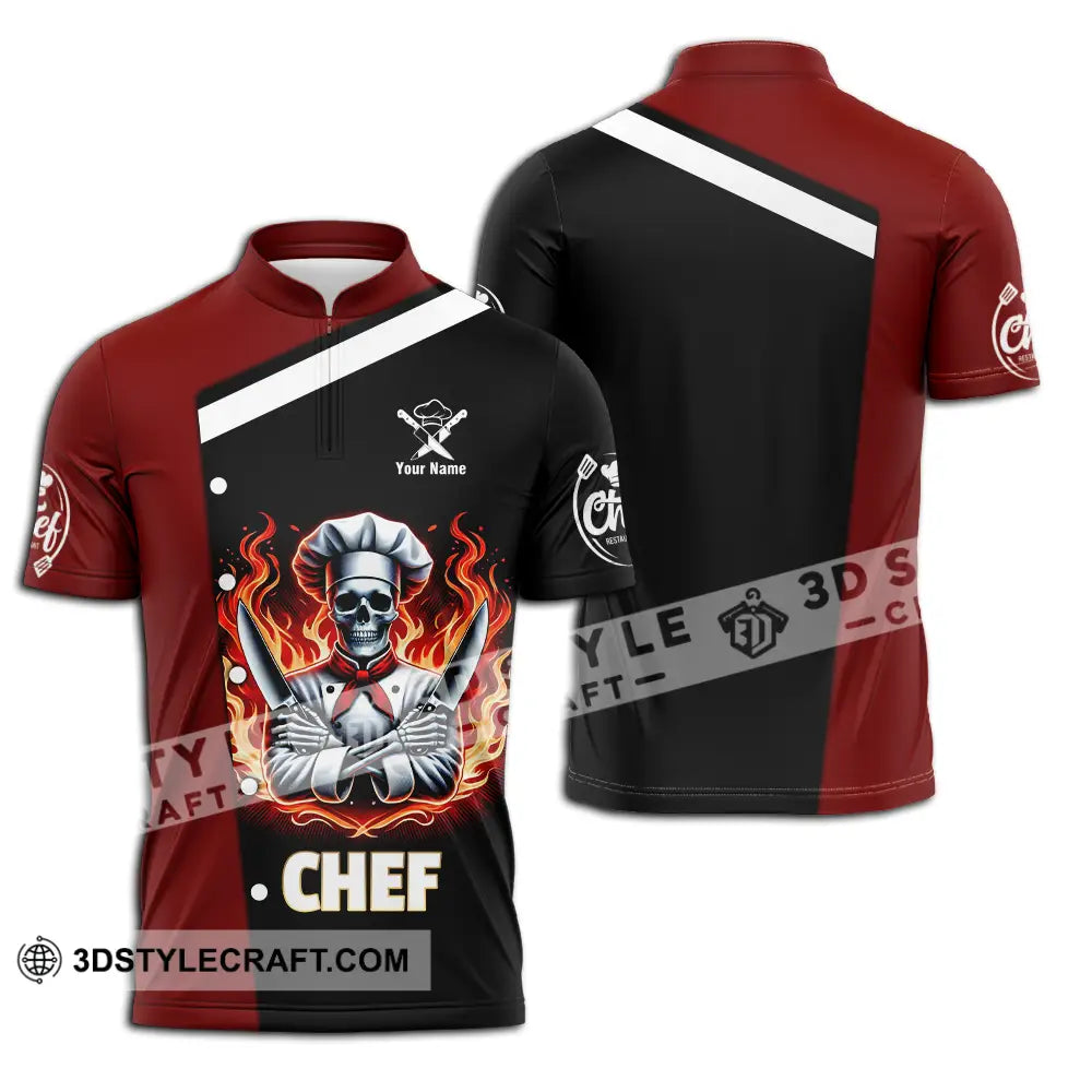Unisex Shirt - Custom Text Fire Chef Zipper Polo / S T-Shirt