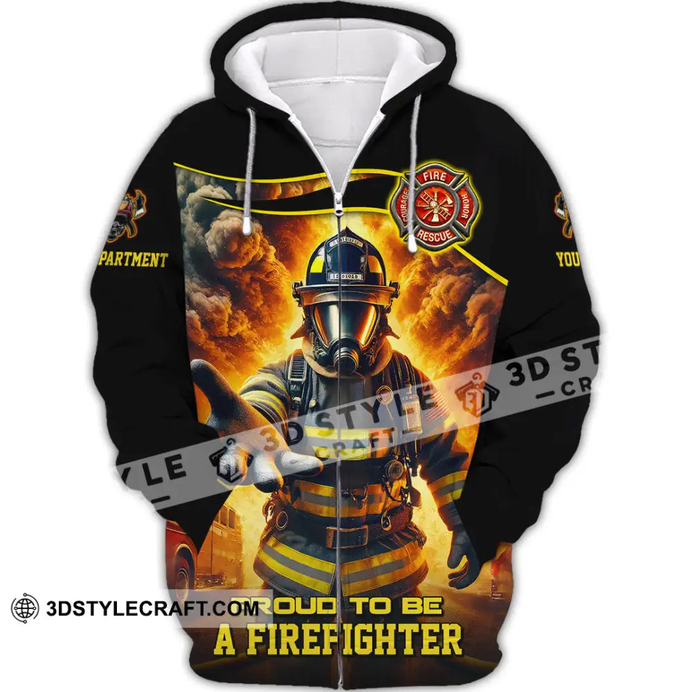 Unisex Shirt - Custom Text Shirt Fire Fighter Shirt Zipper Hoodie / S T-shirt