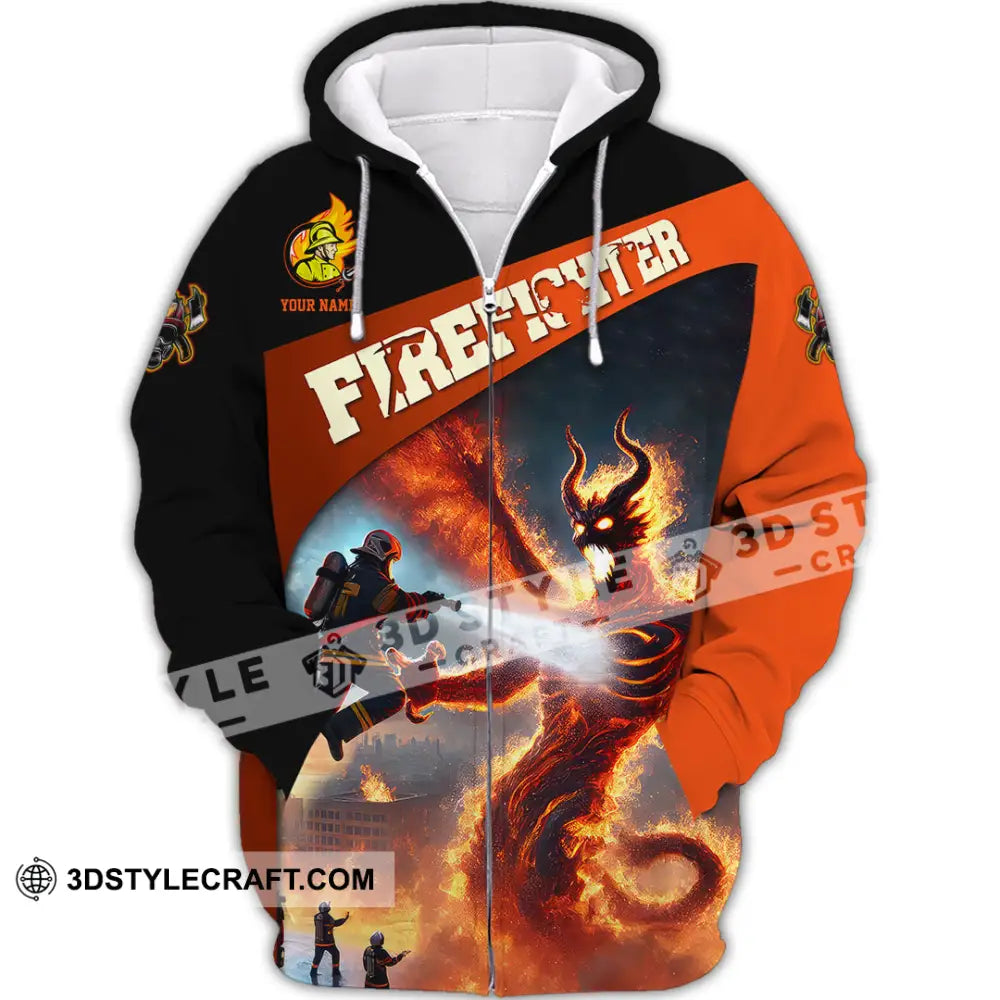 Unisex Shirt - Custom Text Shirt Fire Fighter Shirt Zipper Hoodie / S T-shirt