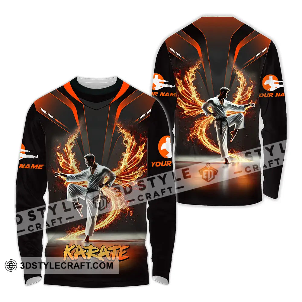 Unisex Shirt - Custom Text Fire Karate Long Sleeve / S T-Shirt
